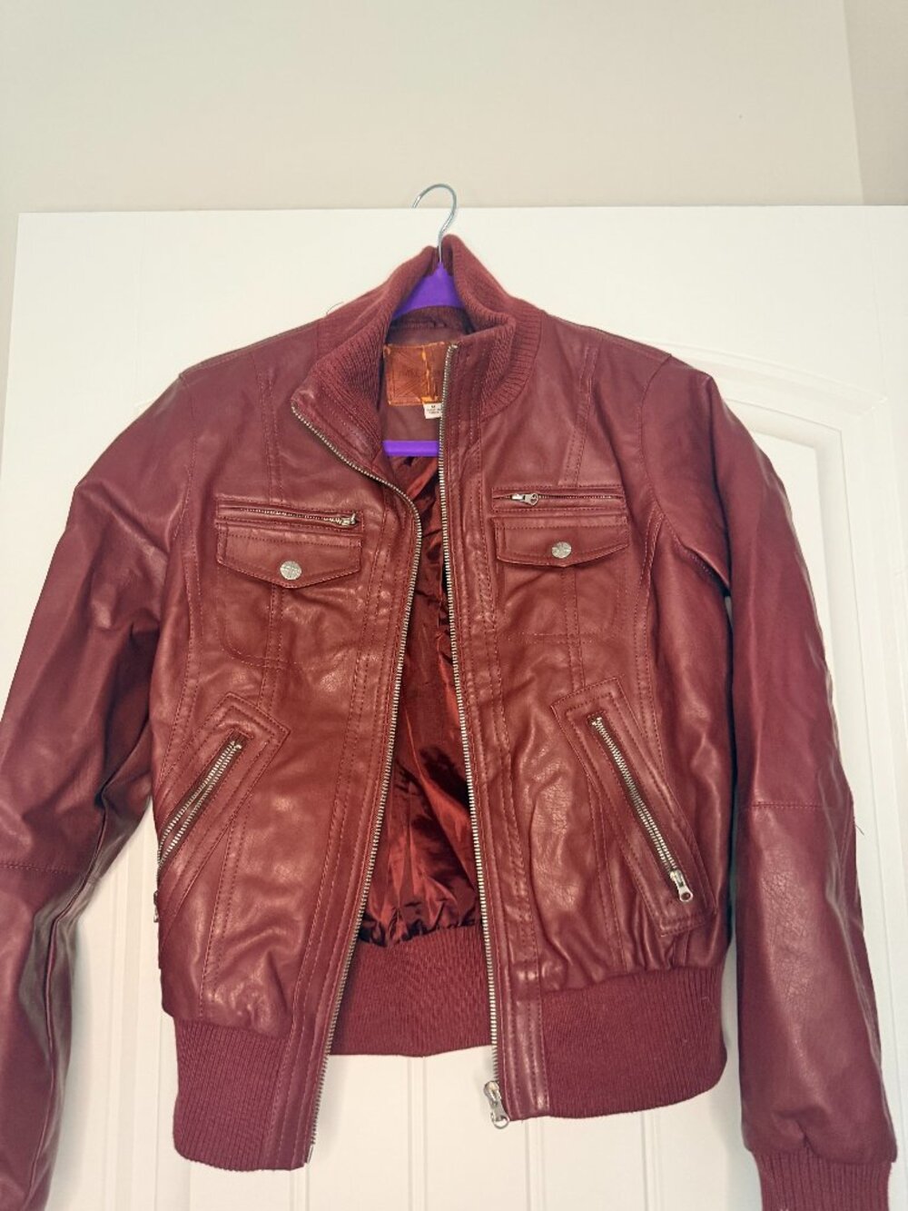 VEGAN Red leather Bomber Jacket